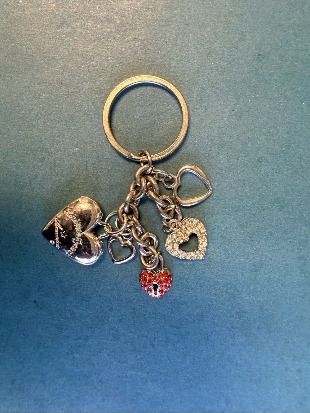 Twisted Heart America Silver Heart Charms Keychain with Red and Crystal Accents